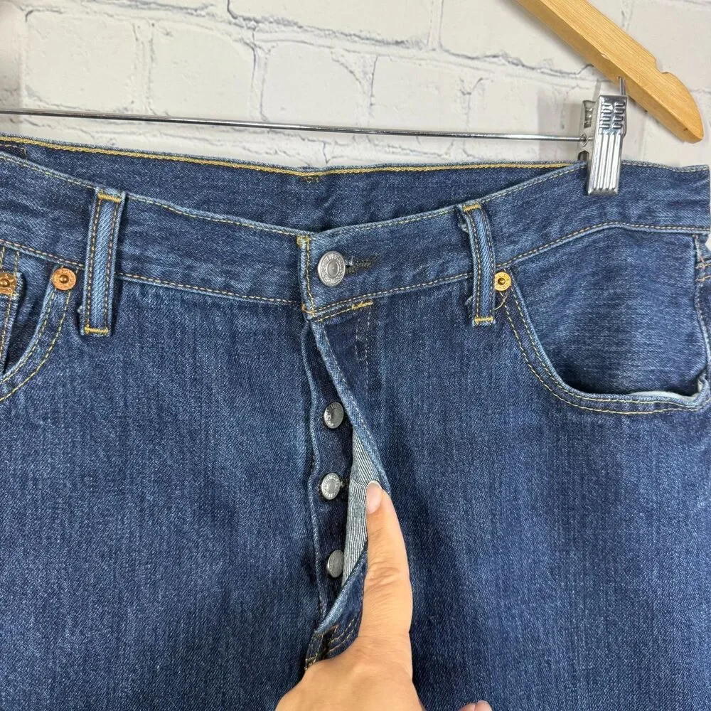 Levis 501 Jeans Men 36x32 Button Fly Denim Blue Dark Wash Cotton Measure 36X30.5